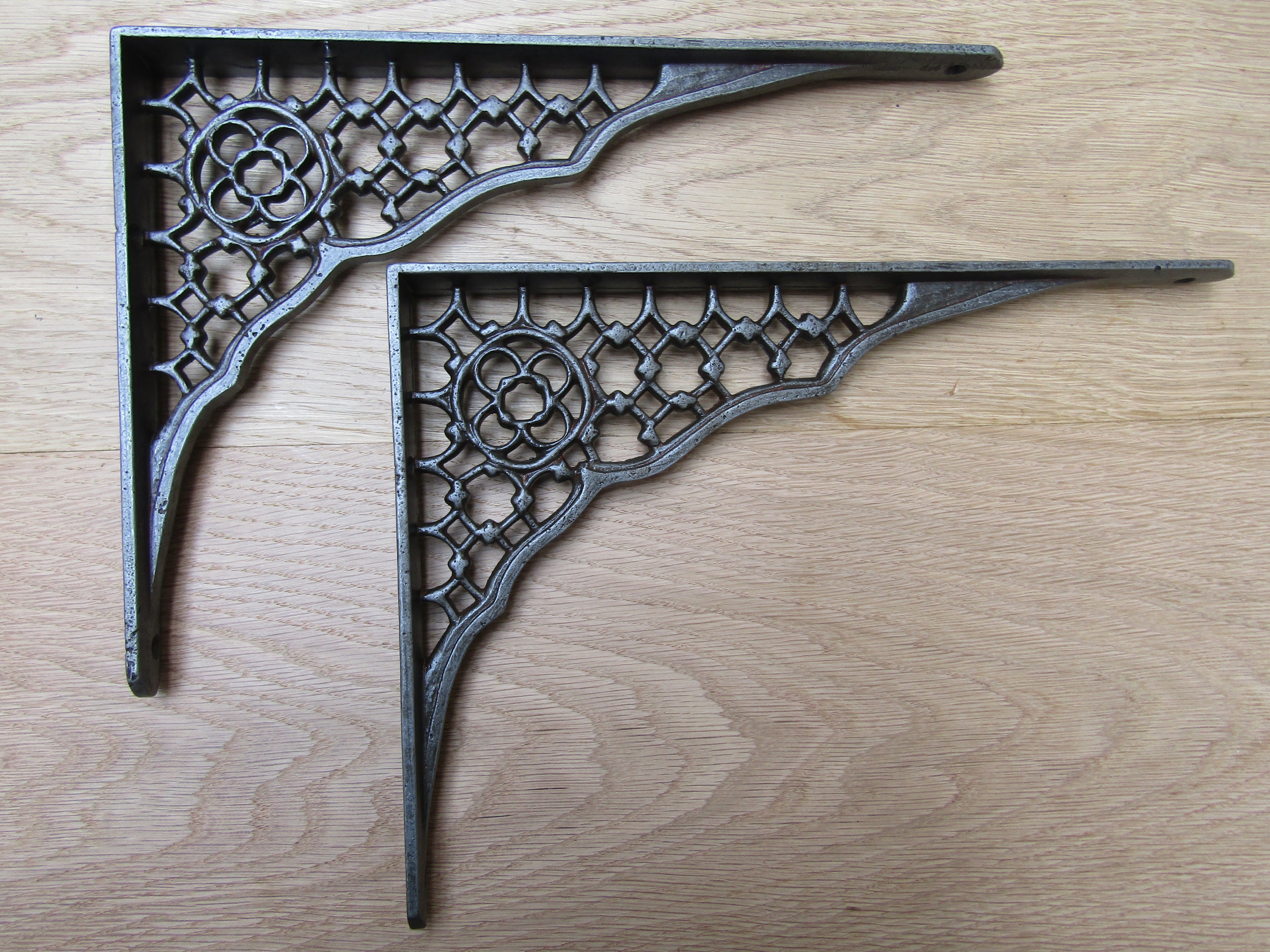 Pair Of 12inch Lattice Shelf Brackets Antique Iron.