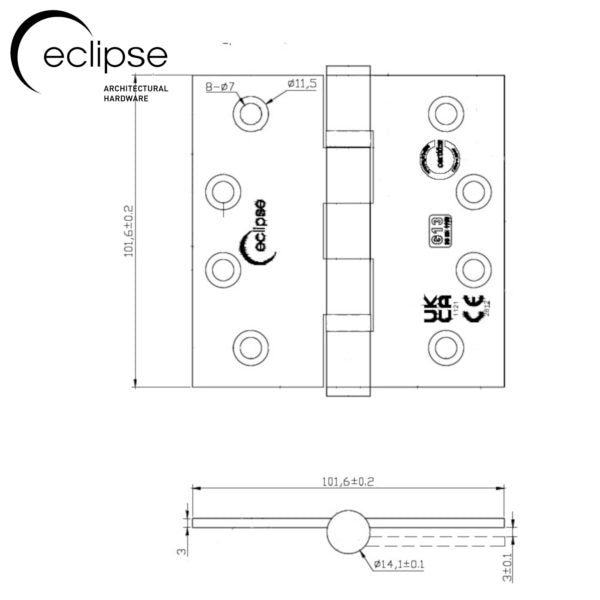 Fire Rated Ball Bearing Door Hinge Grade 13 102x102x3mm