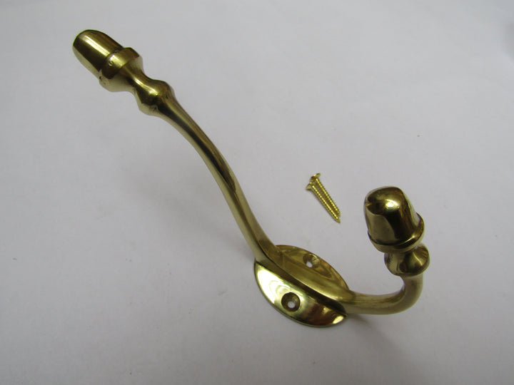 Pack Of 5 Small Acorn Tip Coat Hooks Polished Brass.