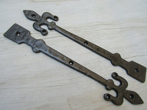 Pair of Hinge fronts Antique Iron 12inch Fleur de lys.