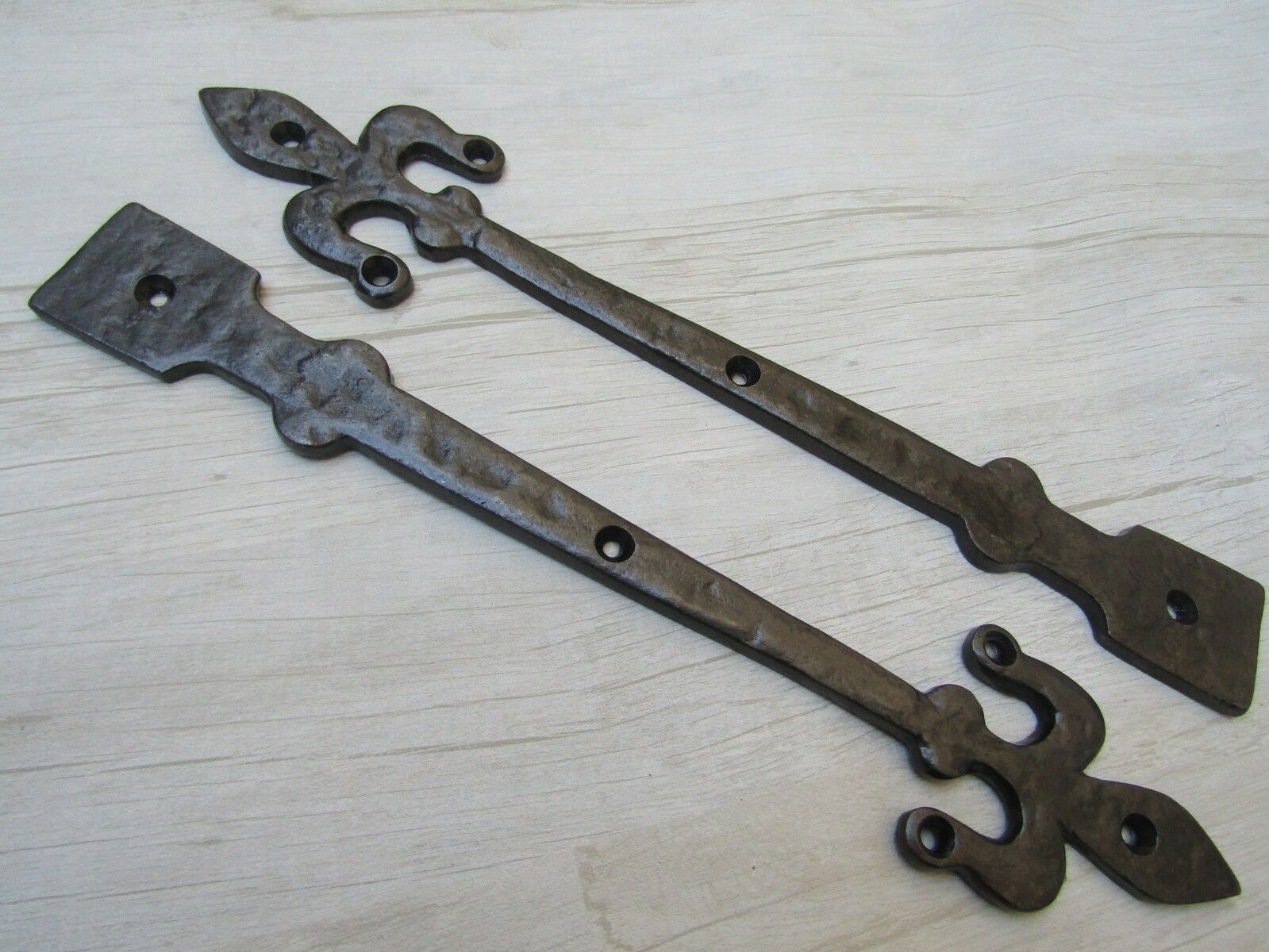 Pair of Hinge fronts Antique Iron 12inch Fleur de lys.