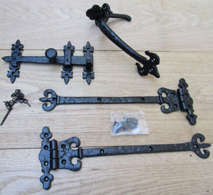 Set of 12inch Coronet hinges + 9inch Thumb Latch Black Antique.