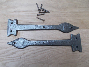 Pair of Hinge fronts Antique Iron 12inch Leaf end.