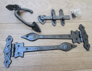 Set of 12inch Leaf hinge + 7inch Thumb Latch Antique Iron.