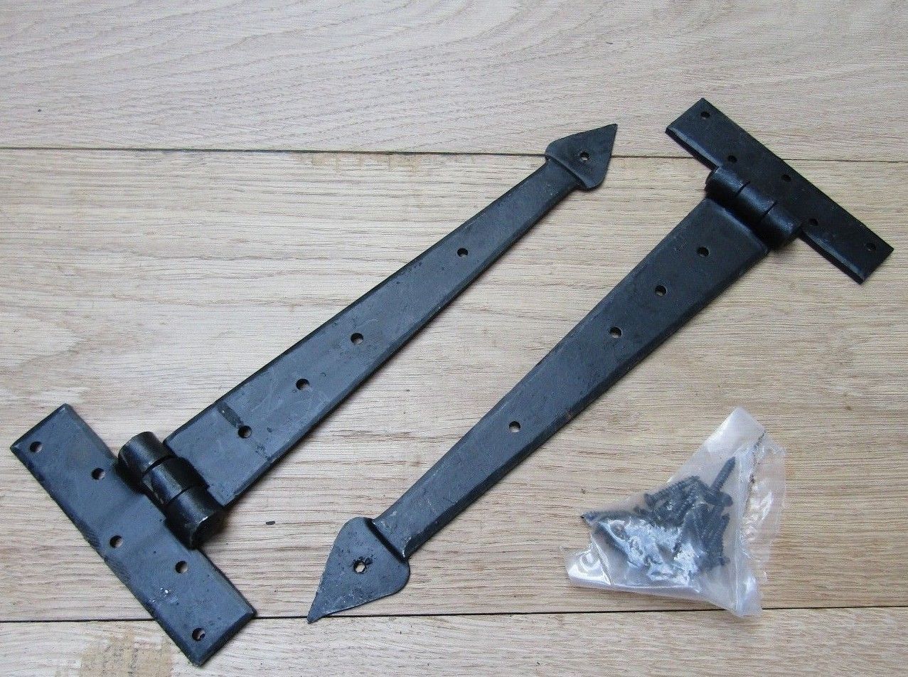 Pair of 12inch Spear Head Hinges Black Wax.