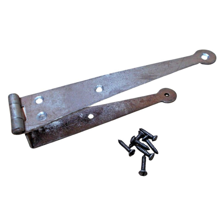 Penny End Cranked Strap Hinge Antique Iron.