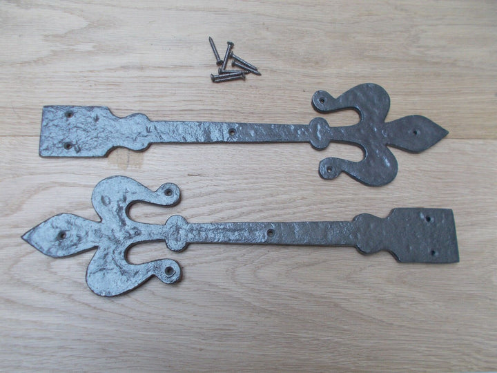 Pair of Hinge fronts Antique Iron 16inch Fleur de lys.