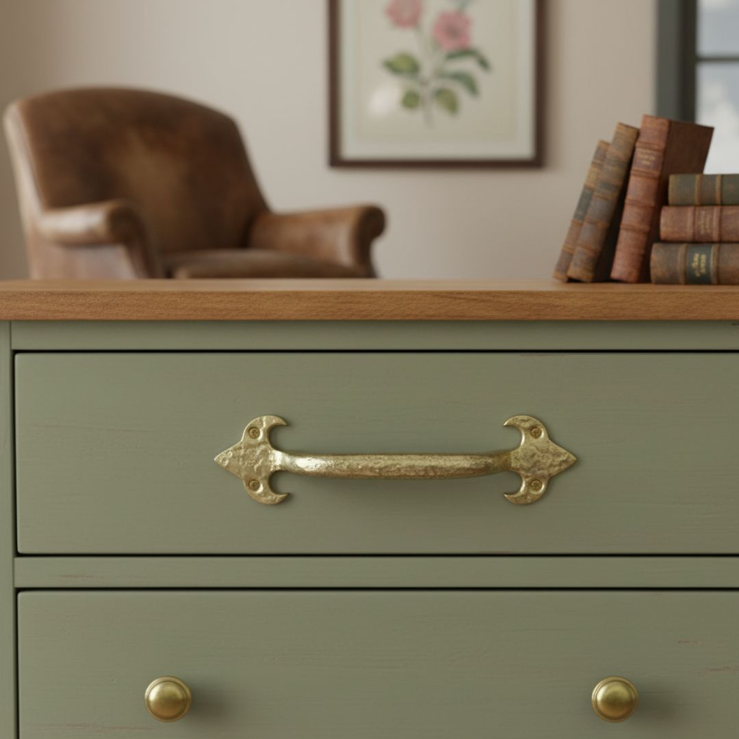 228mm Blacksmith Fleur De Lys Pull Handle Polished Brass