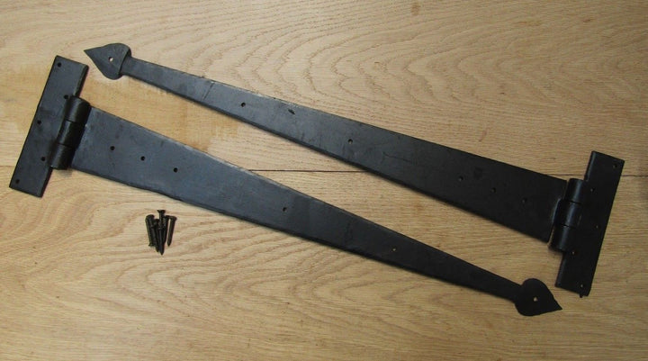 Pair of 24inch Spear head hand forged hinges Black Wax.