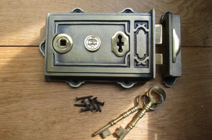Cast Iron Davenport Rim Lock Antique Brass.