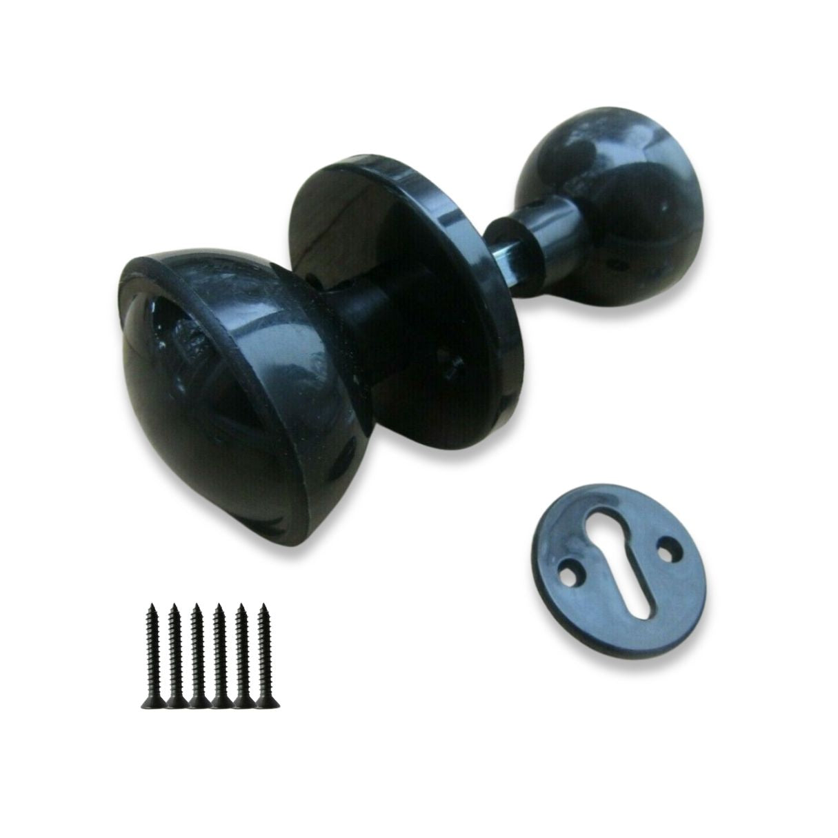 Black Pack of 3 Plastic Rim Mortice Knobs.