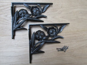 Pair Of Two Flower Shelf Brackets Antique Iron.