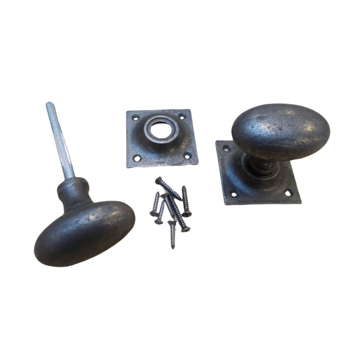 Mortice Door knob Antique Iron Oval on square base.