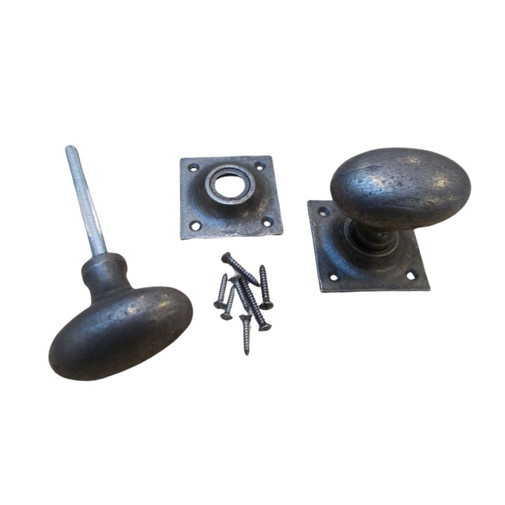 Mortice Door knob Antique Iron Oval on square base.