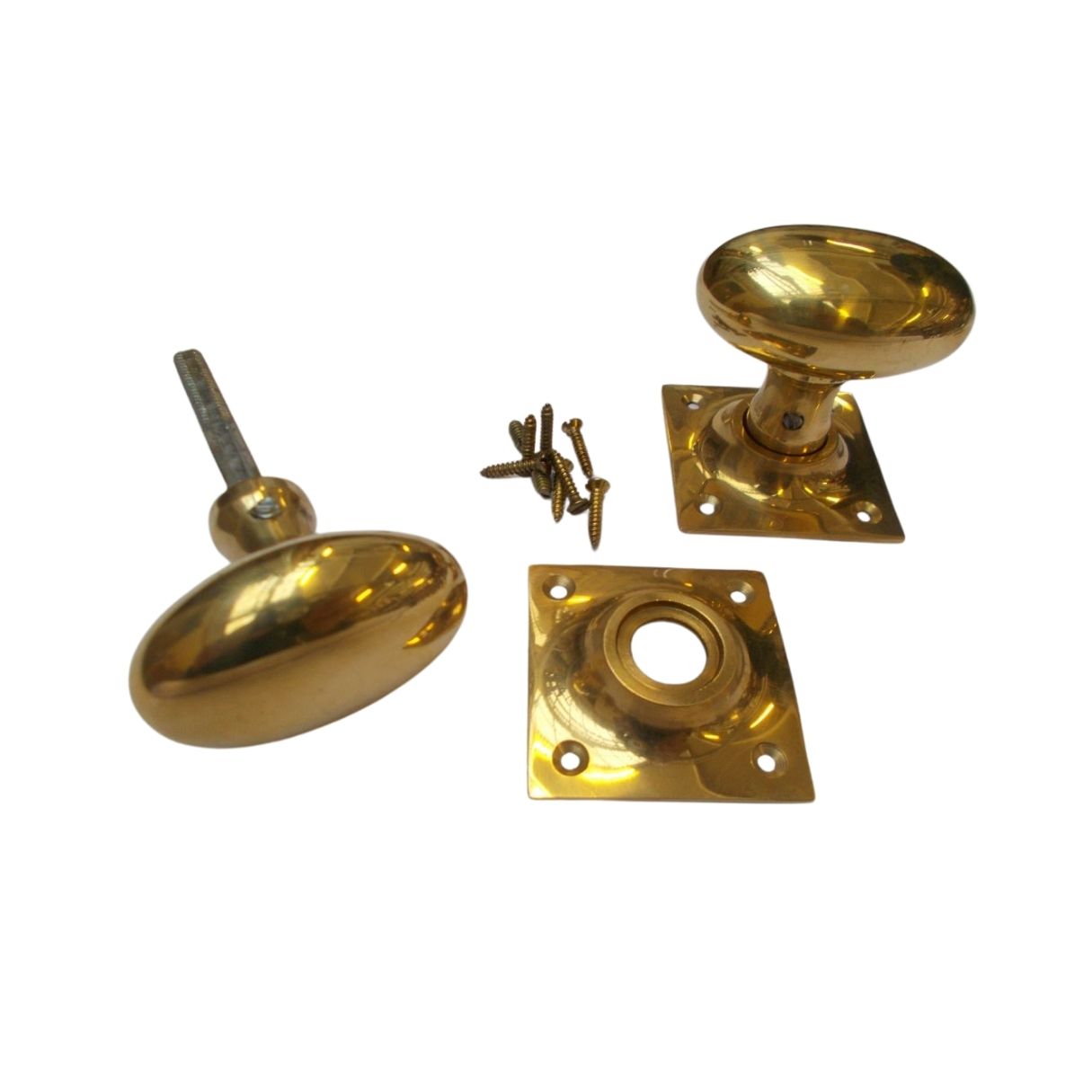 Mortice Door knob Polished Brass Oval on square base.