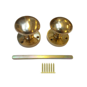 Mortice Door knob Polished brass Round Mushroom.