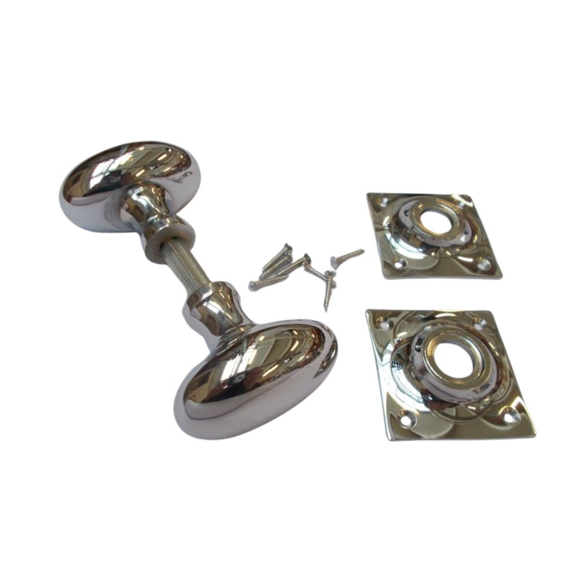 Mortice Door knob Polished Chrome Oval on square base.