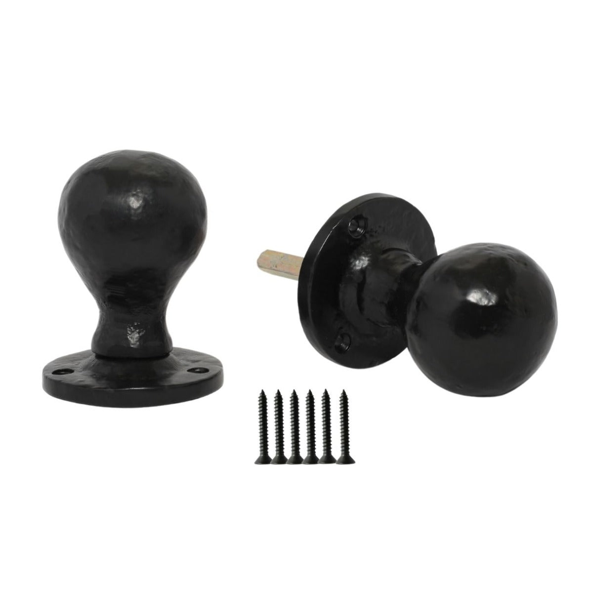Rim door knob set Ball Black Antique.