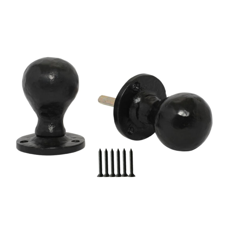 Rim door knob set Ball Black Antique.