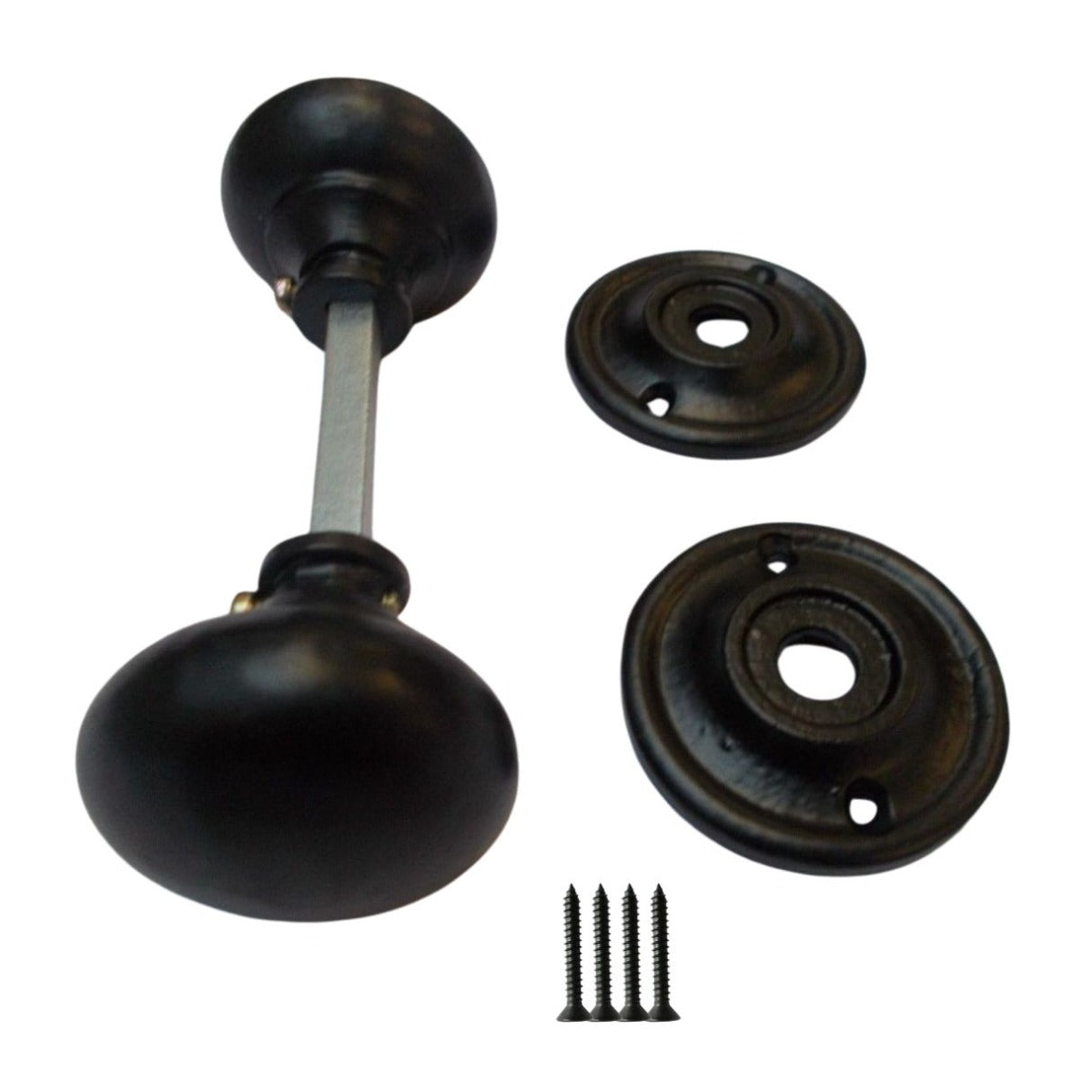 Rim door knob set Cottage Black Antique.