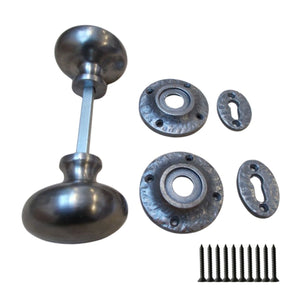 Rim door knob set Mushroom Antique Iron.