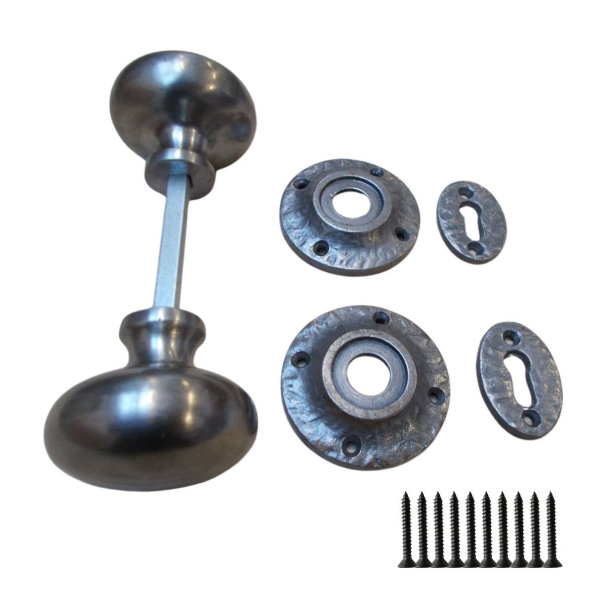 Rim door knob set Mushroom Antique Iron.