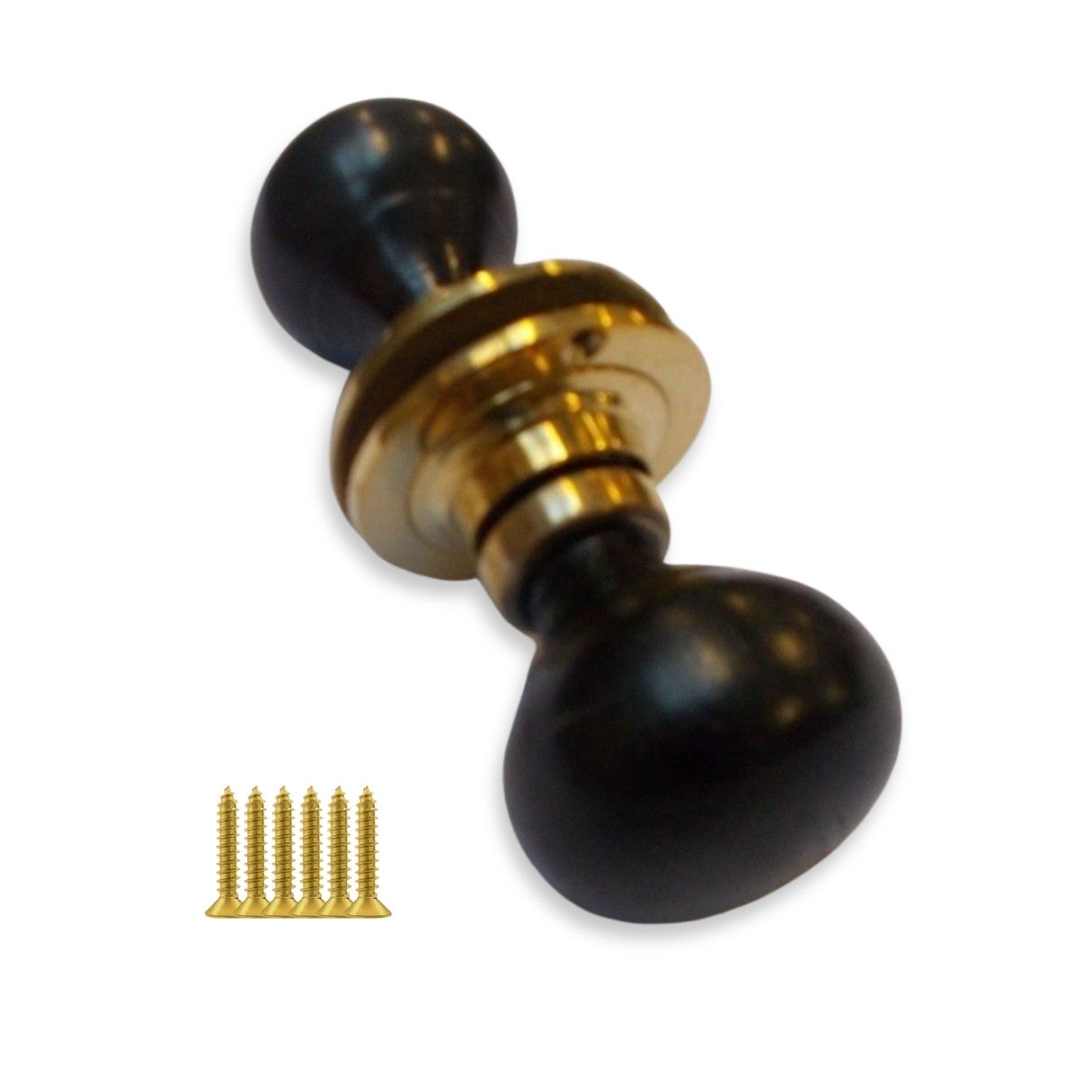 Rim Door Knob Set Plain Round Ebony and Brass.