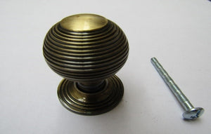 Beehive Reeded Cupboard Knob Antique Brass.