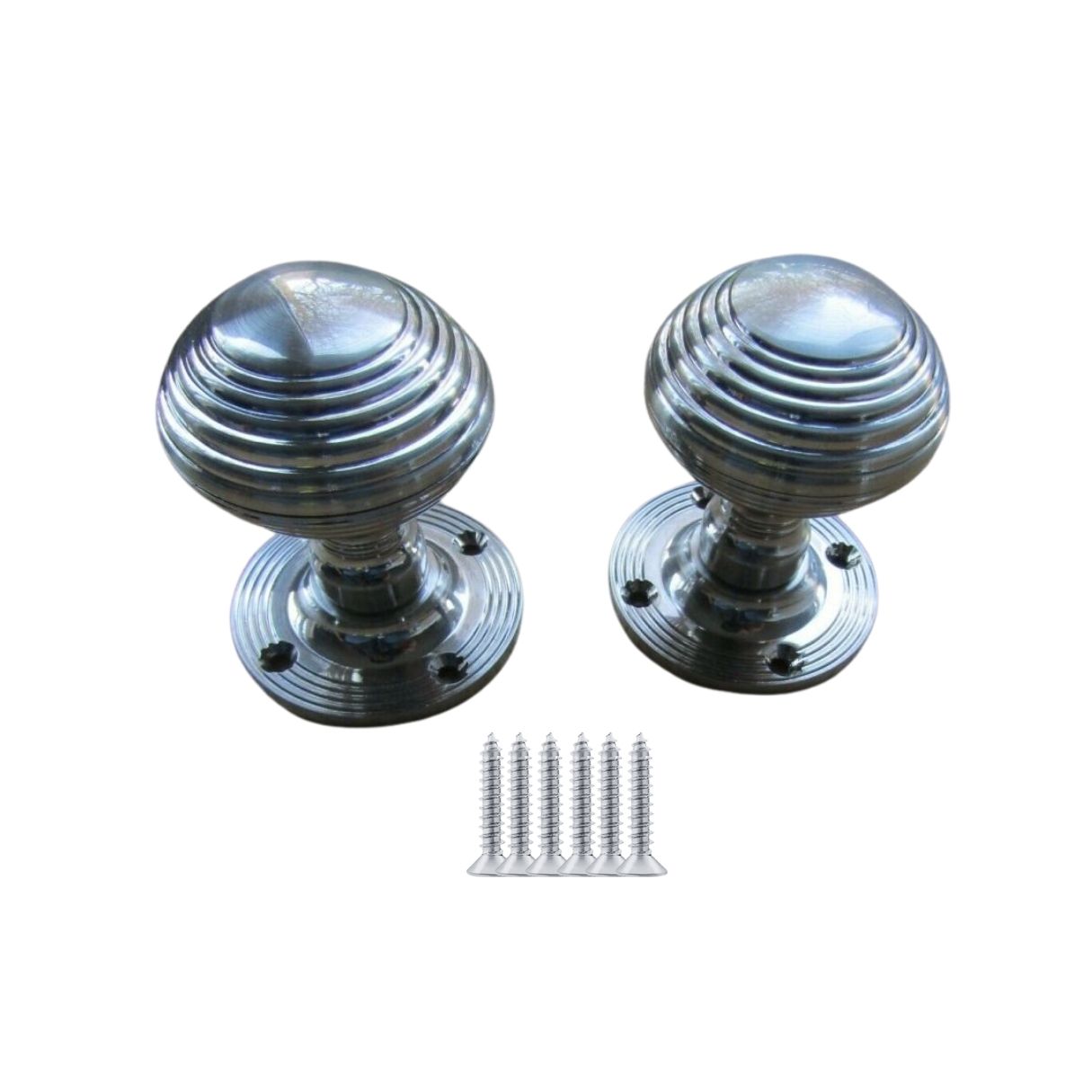 Circular Beehive Mortise Door Knobs Satin Chrome.