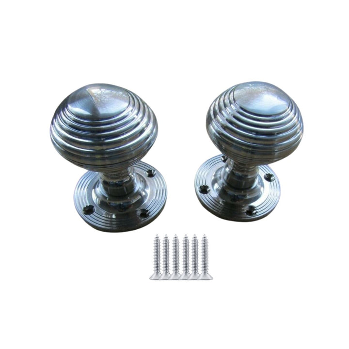 Circular Beehive Mortise Door Knobs Satin Chrome.