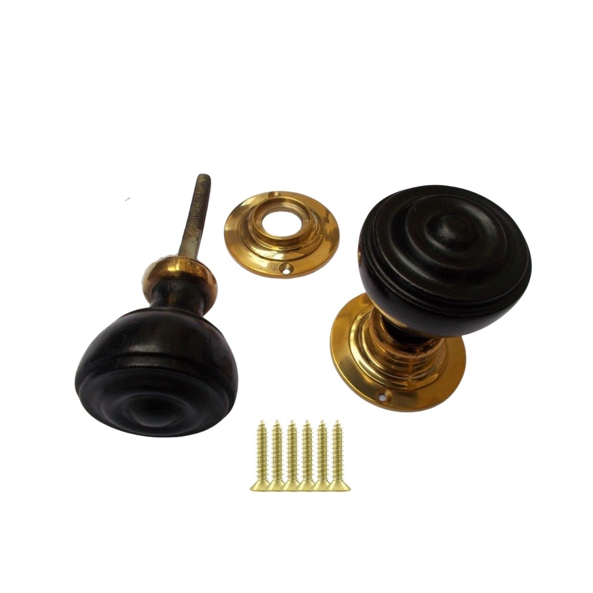 Mortice Door knob Black + Brass Bun Rimmed.