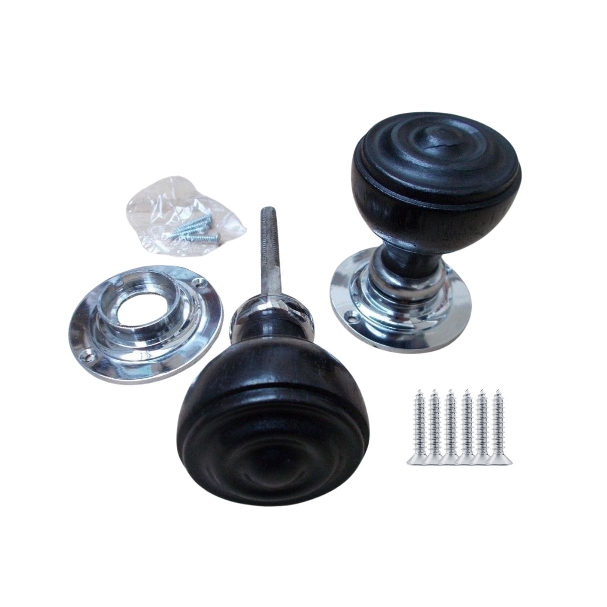 Ironmongery World Mortice Door knob Black + Chrome Bun Rimmed.