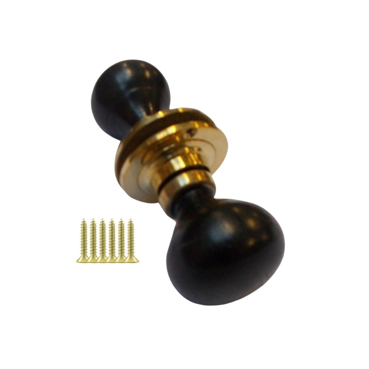 Mortice Door knob Brass + Black Plain Bun.