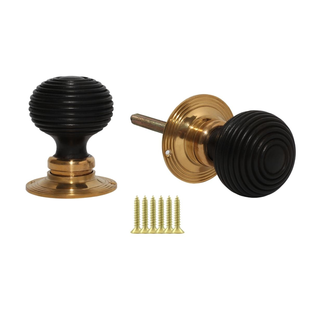 Mortice Door knob Brass + Black Wooden beehive.