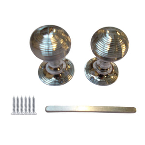 Mortice Door knob Polished Chrome Queen Anne Reeded.