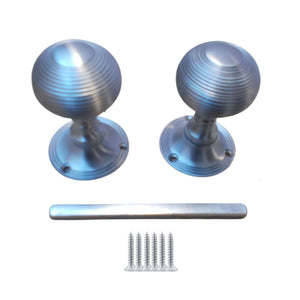 Rim Door knob set Reeded Satin Chrome.