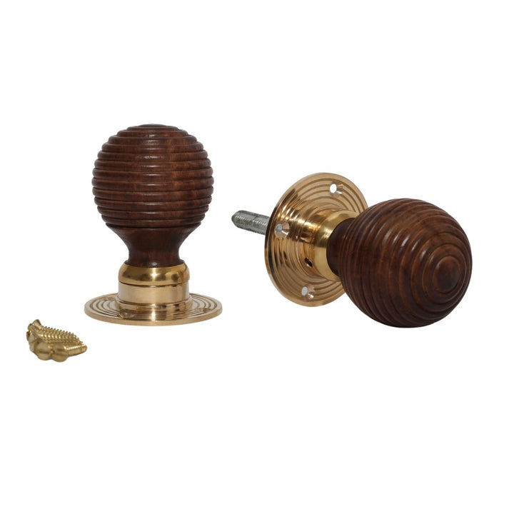 Mortice Door knob Teak + Brass Wooden beehive.