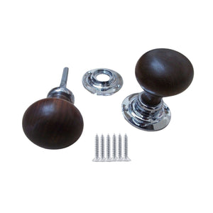 Mortice Door knob Teak + Chrome Plain Bun.