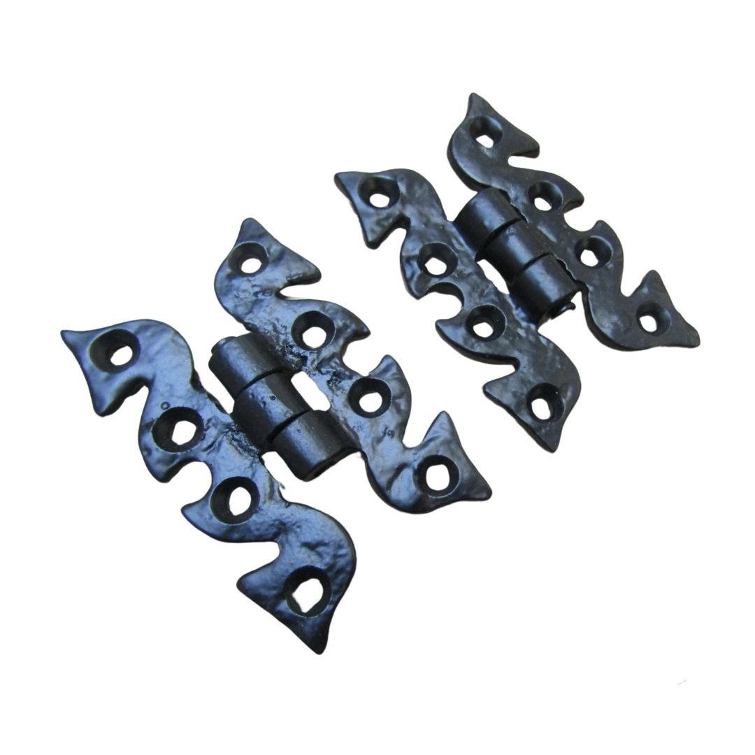Pair of Small Snake Cabinet Butt Hinges black antique.