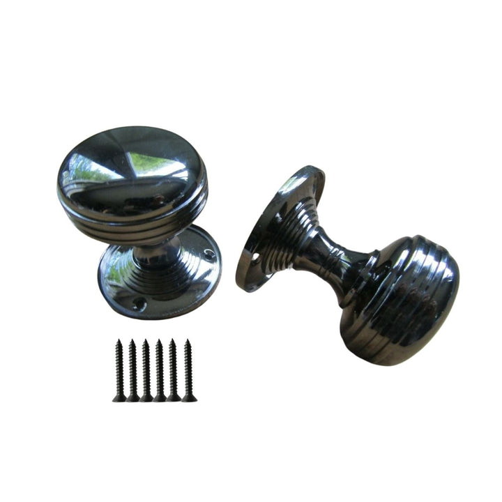 Plain Rimmed Mortice Door Knobs Polished Black Nickel.