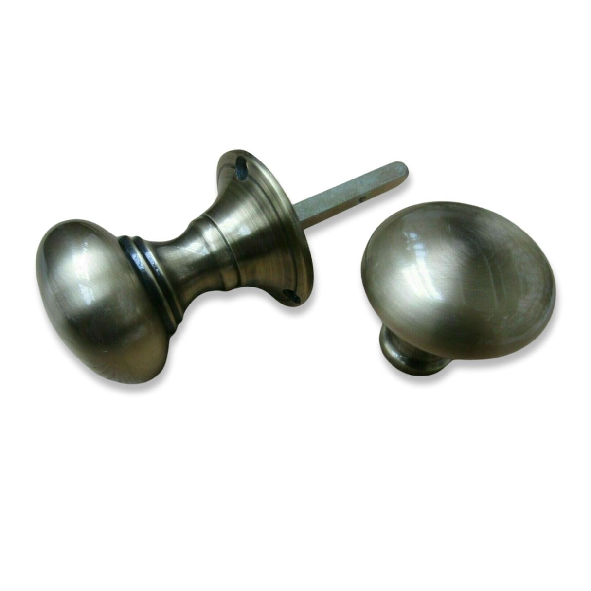 Rim door knob set Mushroom Antique Brass.