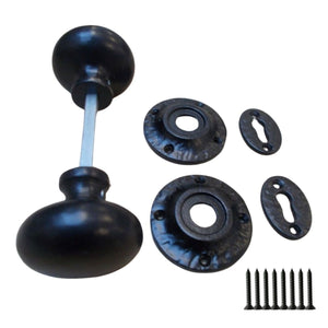 Rim door knob set Mushroom Black Antique.