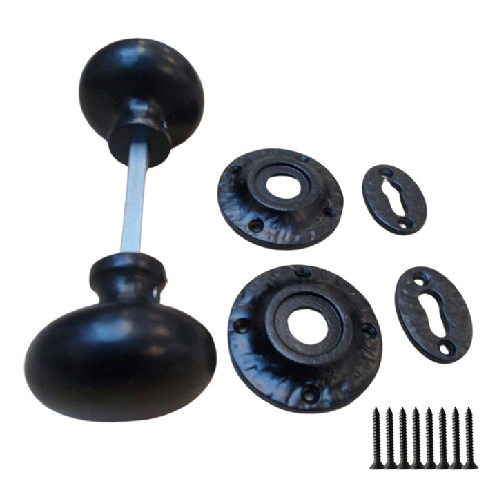 Rim door knob set Mushroom Black Antique.