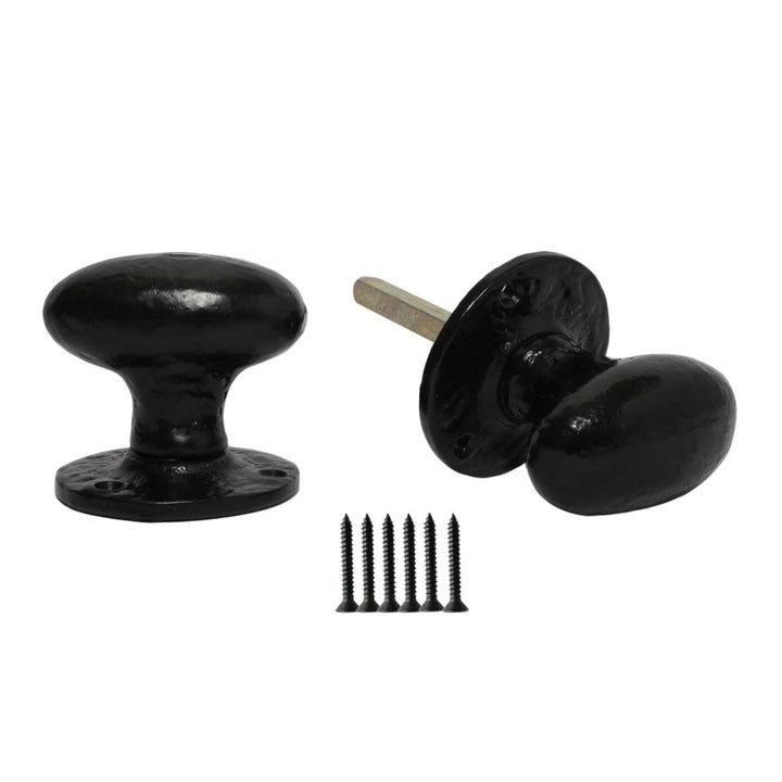 Rim door knob set Oval Black Antique.