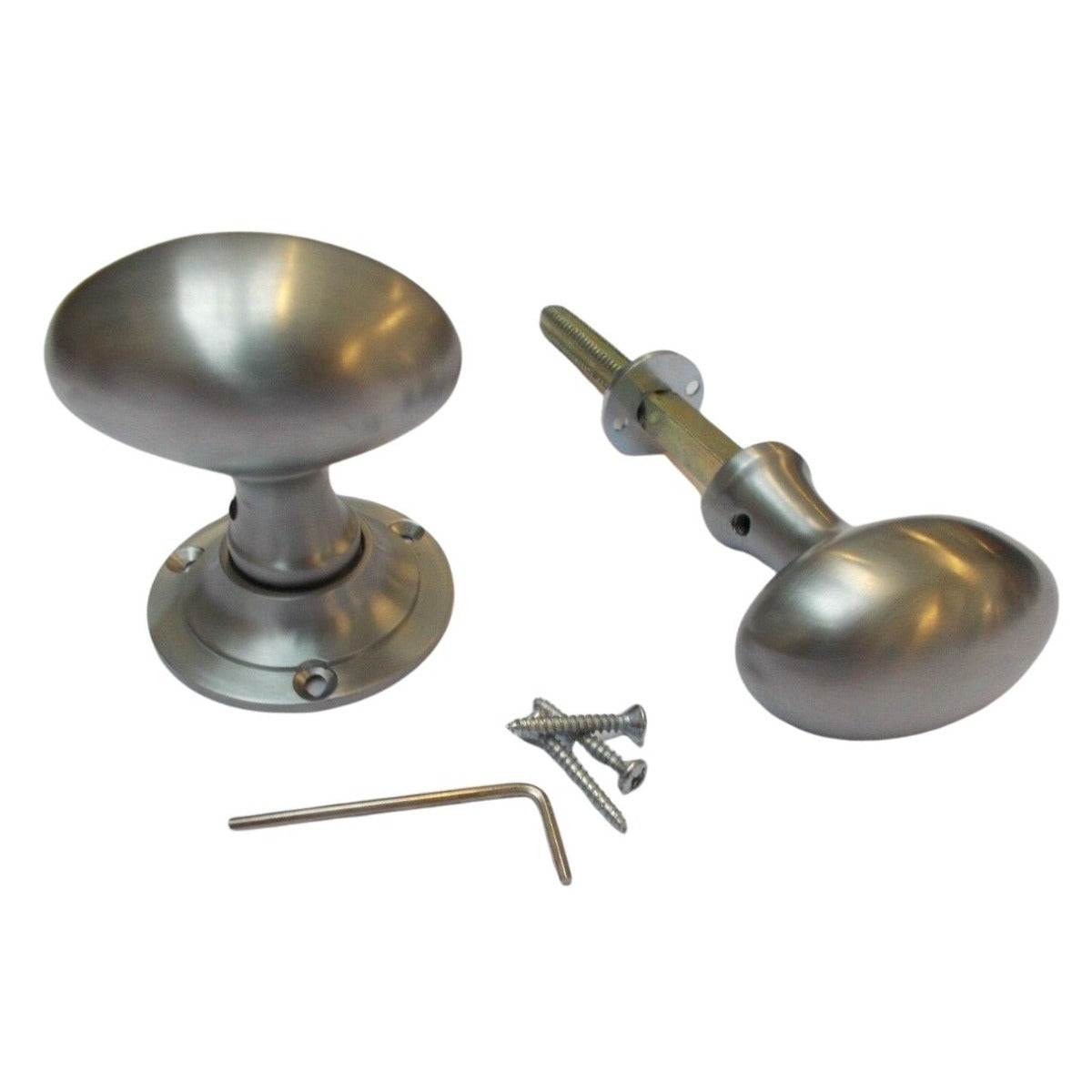 Rim door knob set Oval Satin Chrome.