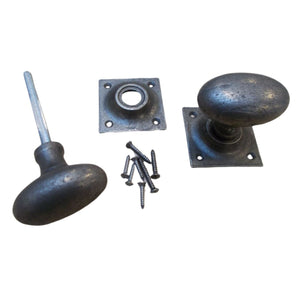 Rim door knob set Oval Square base Antique Iron.