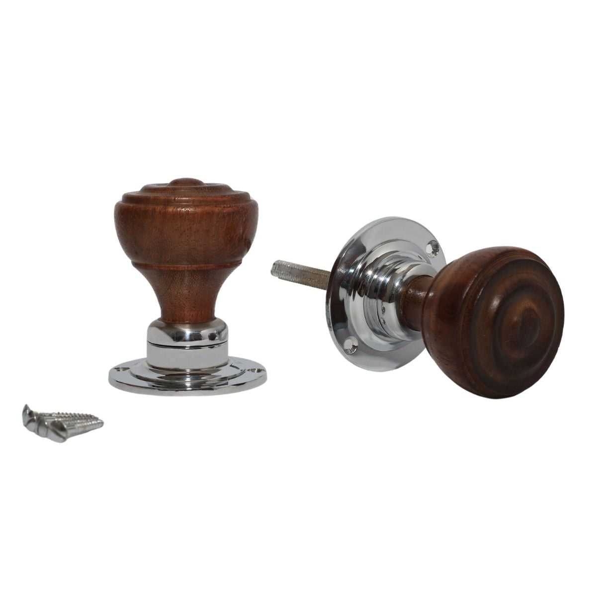 Rim Teak + Chrome Bun Rimmed Door knob.