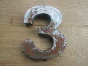 8inch Large Rustic Steel Number 3 Sign.