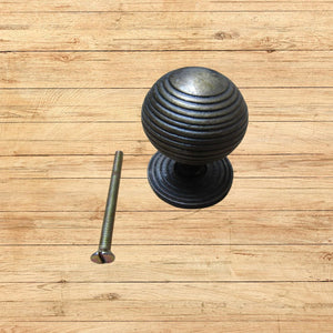 40mm Cast Iron Reeded Cupboard Knob Antique Brass
