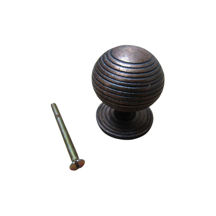 40mm Cast Iron Reeded Cupboard Knob Antique Copper
